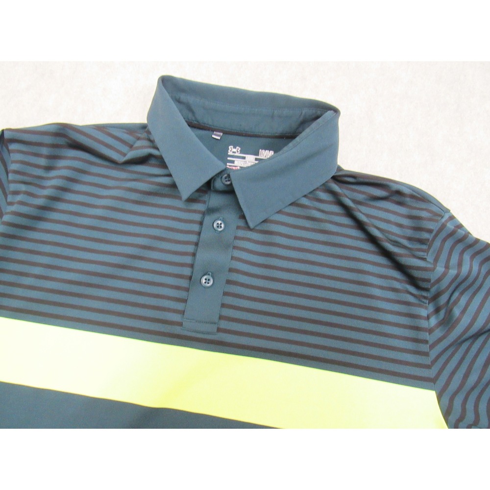 Under Armour HeatGear Coldblack Polo Shirt Mens Large Teal Striped Neon 1253472